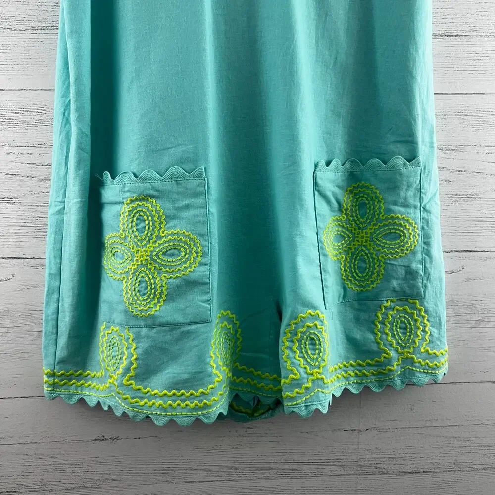 J. Marie Makenna Blue and Green Embroidered Romper Size S - Picture 5 of 6